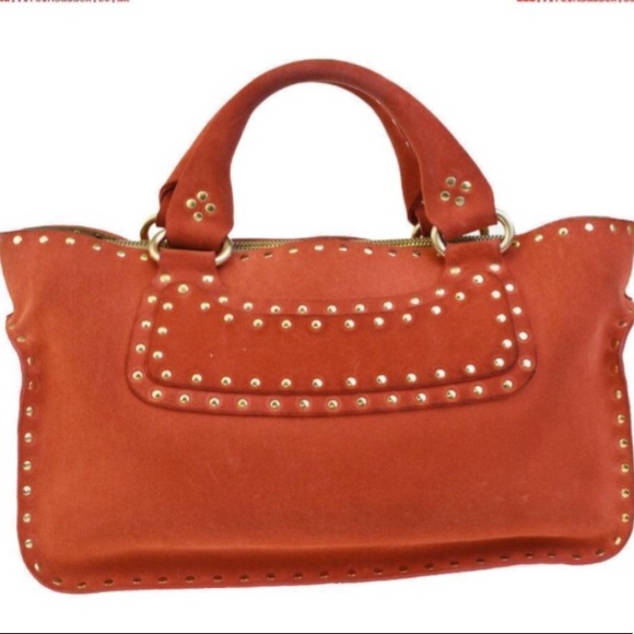 SOLD! Celine Boogie Coral Suede Gold Studded Bag - Picture 2 of 8
